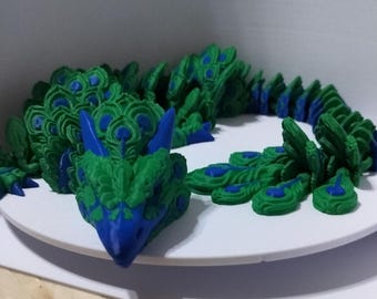 Peacock Dragon Articulated 3D Printed Fantasy Creature Multi-Joint Feathers Elegant Bird Hybrid Display