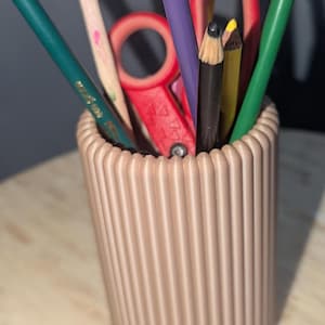Modern Pen and Pencil Holder Ribbed Beige  – Minimalist Desk Organizer for Office or Home Decor- Office Accessory-Holds Office supplies-