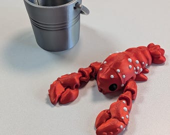 3D Printed Articulated Lobster Figurine with Bucket Pail Poseable Flexi Ocean Gift Set