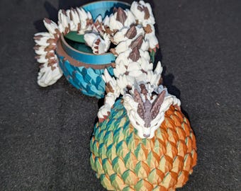 Articulating Cat Dragon 3D Printed Flexible Fantasy Creature Fidget Toy, Desk Buddy, Custom Feline dragon Egg design. Custom Cat Fidget