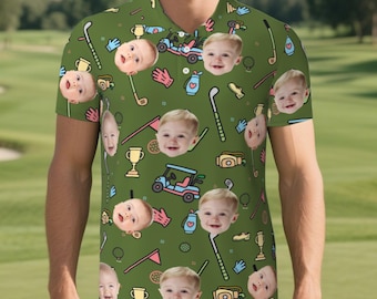 Custom Golf Polo Shirt with Kid Face, Personalized Golf Shirt for Dad, Personalized Golf Shirt with Photo, Funny Dad Birthday Gift