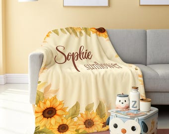 Custom Sunflower Baby Blanket, Personalized Knit Blanket, Cozy Sunflower Crib Blanket, Baby Shower Gift, Newborn Keepsake, Christmas Gift