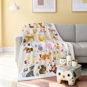 Personalized Animal Blanket for Kids, Custom Alphabet Flannel Blanket, Cute Christmas Animal Throw, Holiday Gift for Toddlers and Kids