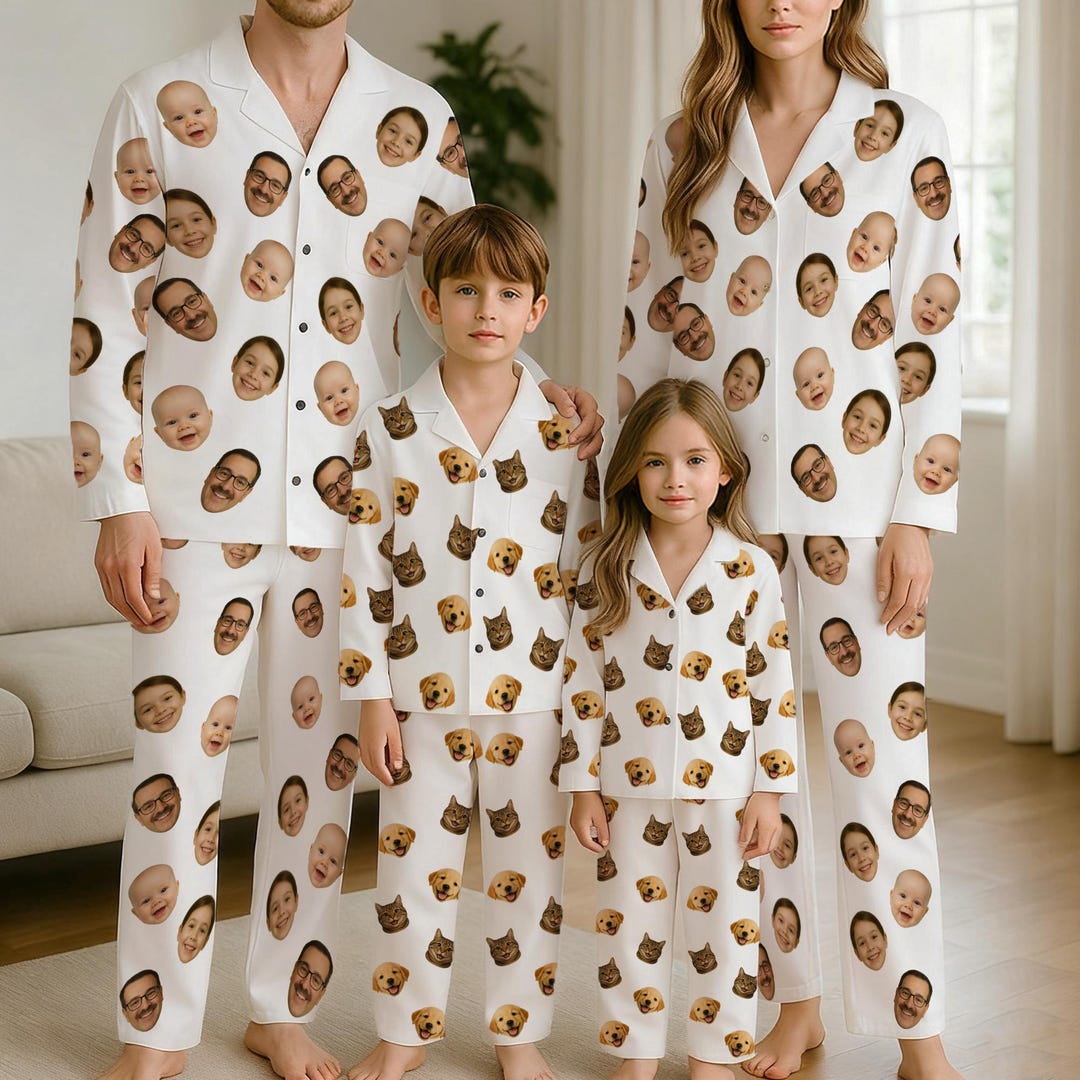 Personalized Pajama Set, Custom Face or Pet Photo Pjs, Matching Family ...
