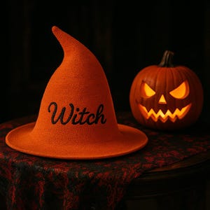 Personalized Witch Hat with Name, Halloween Cosplay Costume Hat, Custom Embroidered Hat for Women, Spooky Party Accessory, Witchy Gift Idea