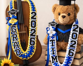 Collar de graduación personalizado de 2026 con nombre, collar de graduación, collar de cinta de satén trenzada personalizado, regalo para la noche de graduación, recuerdo de graduación