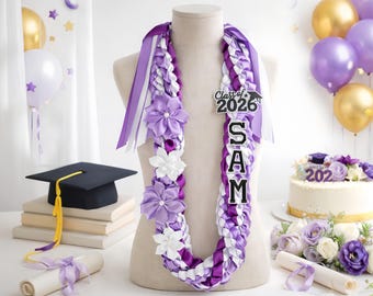 Personalized Tri-Color Graduation Lei, Custom Double Braided Ribbon Lei, Class of 2026 Grad Gift, Graduation Party Decor, Grad Accessory