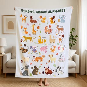 Personalized Kids Animal Blanket, Custom Flannel Blanket with Name, Cute Everyday Animal Throw for Kids, Cozy Soft Blanket Gift for Toddlers