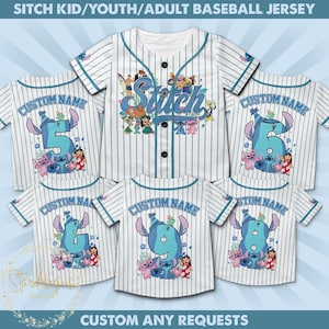 Personalized Stitch Disney Baseball Jersey, Custom Kid Youth Adult Lilo and Stitch Baseball Shirt, Magic Kingdom Trip, Cute Birthday Gift