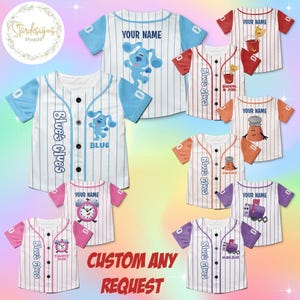 Personalized Blue Clues Baseball Jersey, Blue Dog Lovers Birthday Girl Jersey, Blue Clues Family Shirt, Blue Clues Kids