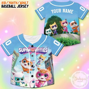 Personalized Disney Super Kitties Baseball Jerseys, Disney Super Kitties Ginny Sparks Buddy Bitsy Birthday Girl Jerseys Disney Cat Shirt