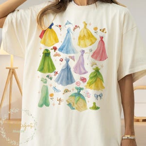 Retro Disney Princess Dress Comfort Colors Shirt, Watercolor Disney Princess T-shirt, Princess Birthday Gift, Disneyland Girls Trip Shirt