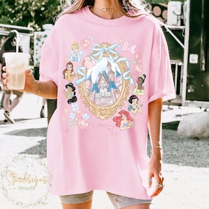 Coquette Bow Disney Castle Princess Shirt, Magic Kingdom Girly Disney Girl Trip Baby Tee, Disney Princess and Castle Crop Tank