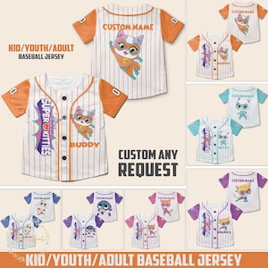 Personalized Super Kitties Baseball Jersey, Disney Junior Super Kitties Ginny Sparks Buddy Bitsy Birthday Girl Jersey Disney Cat Jersey