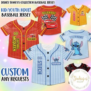 Custom Disney popular Characters Baseball Jersey, Kids, Youth, Adult Disney Baseball Jersey Sports Outfits Cute Gifts For Fans Disney