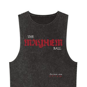 The Mayhem Ball Stonewash Tank Top, Front & Back Design, Mayhem Tour Graphic Tank Top Shirt, Casual Spring Summer Tank, Festival Apparel