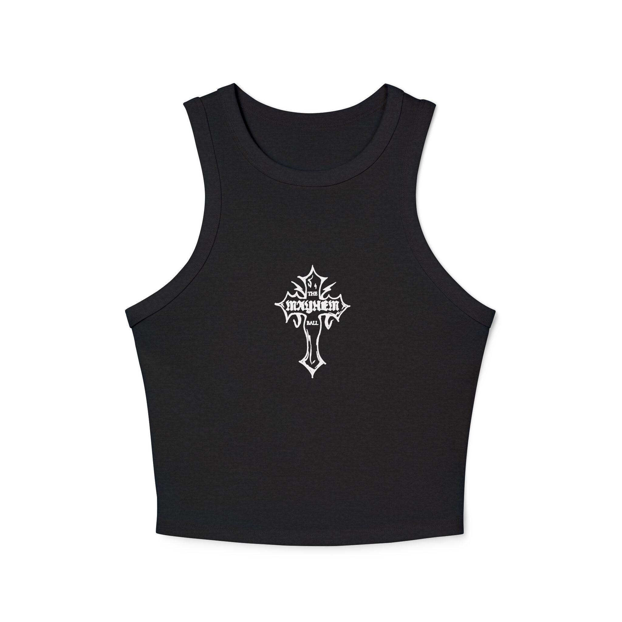 Mayhem Ball Racerback Tank Top: Mayhem Cross Design With Tour