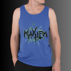 Mayhem Web String Jersey Tank, Unisex Bella Canvas Tank, Summer Festival Attire, Pop Music Tank, Concert Outfits, Graphic Tank Top