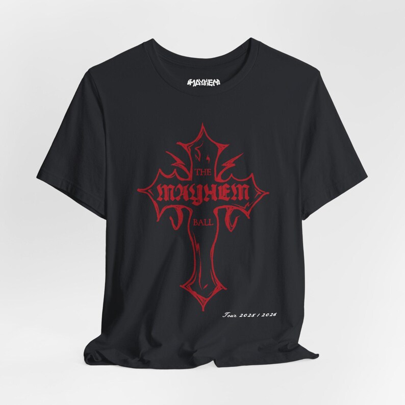 Mayhem Tarot Red Cross T-Shirt: Pop Concert Tour Tee, Unisex Bella Canvas image 7