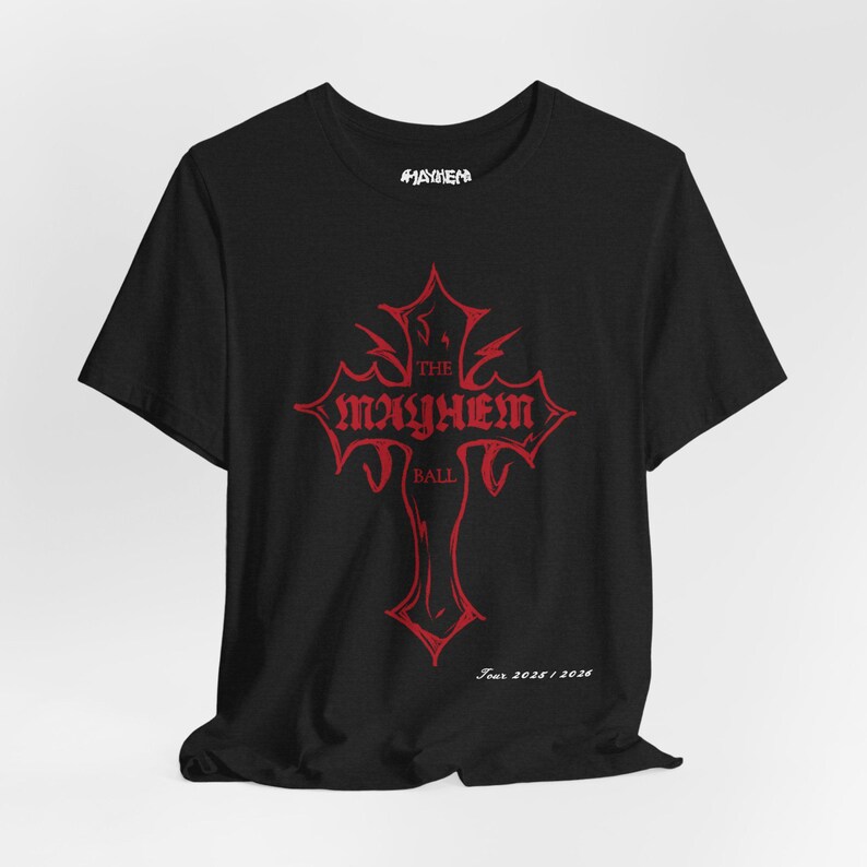 Mayhem Tarot Red Cross T-Shirt: Pop Concert Tour Tee, Unisex Bella Canvas image 5