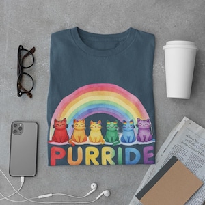 Pride &quot;Purride&quot; Cat TShirt, LGBTQ T-Shirt, Unisex Bella Canvas, Rainbow Cat Pride Tee, Pride LGBTQ+ Gifts, Ally TShirt, Pride Humor Shirt