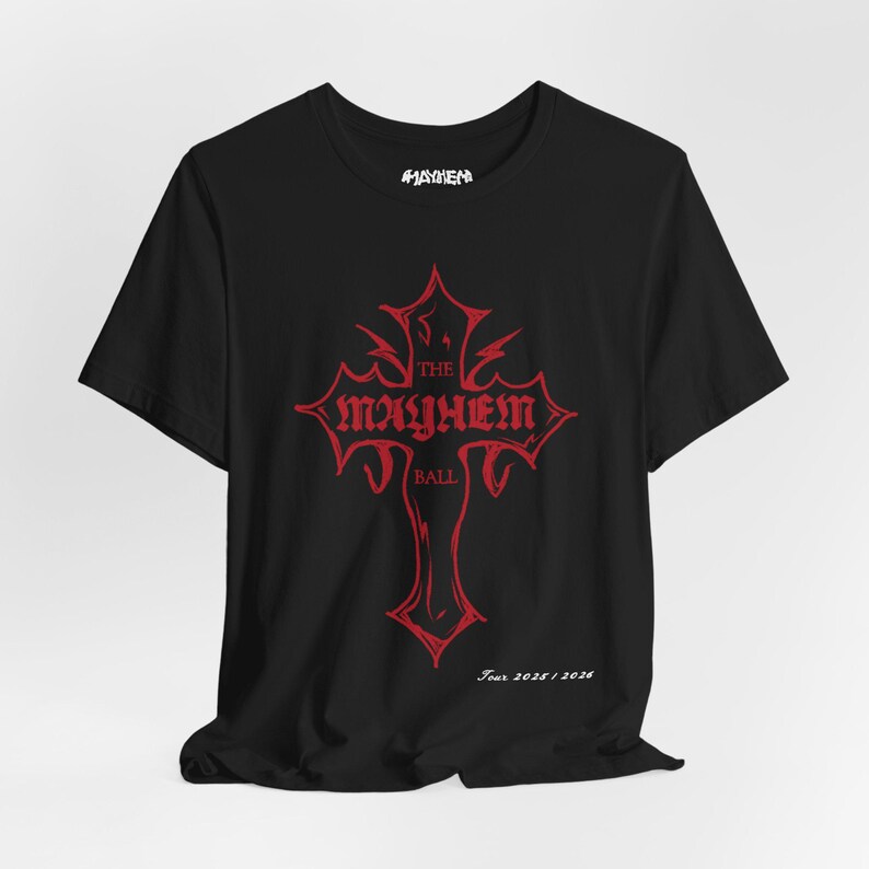 Mayhem Tarot Red Cross T-Shirt: Pop Concert Tour Tee, Unisex Bella Canvas image 2