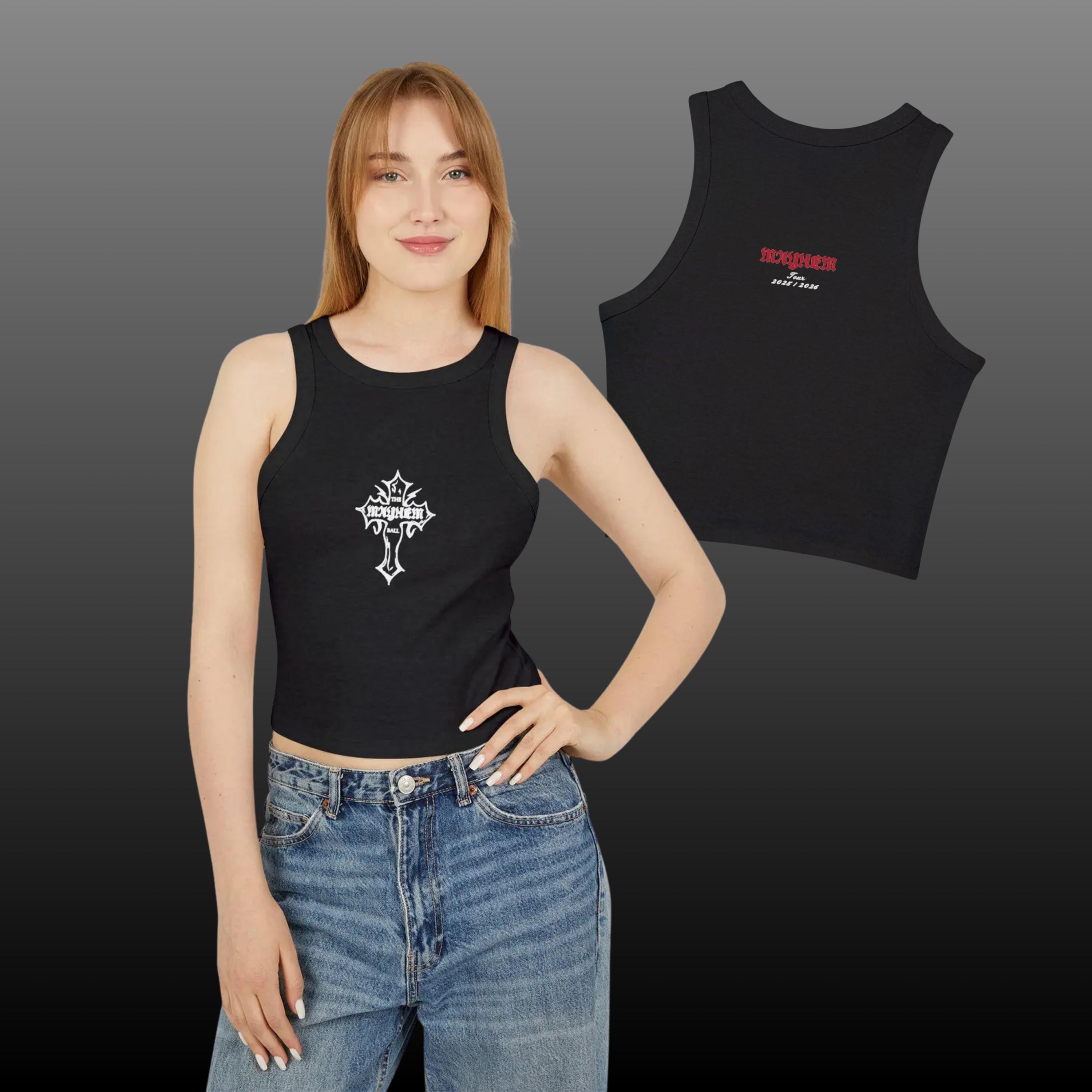 Mayhem Ball Racerback Tank Top: Mayhem Cross Design With Tour