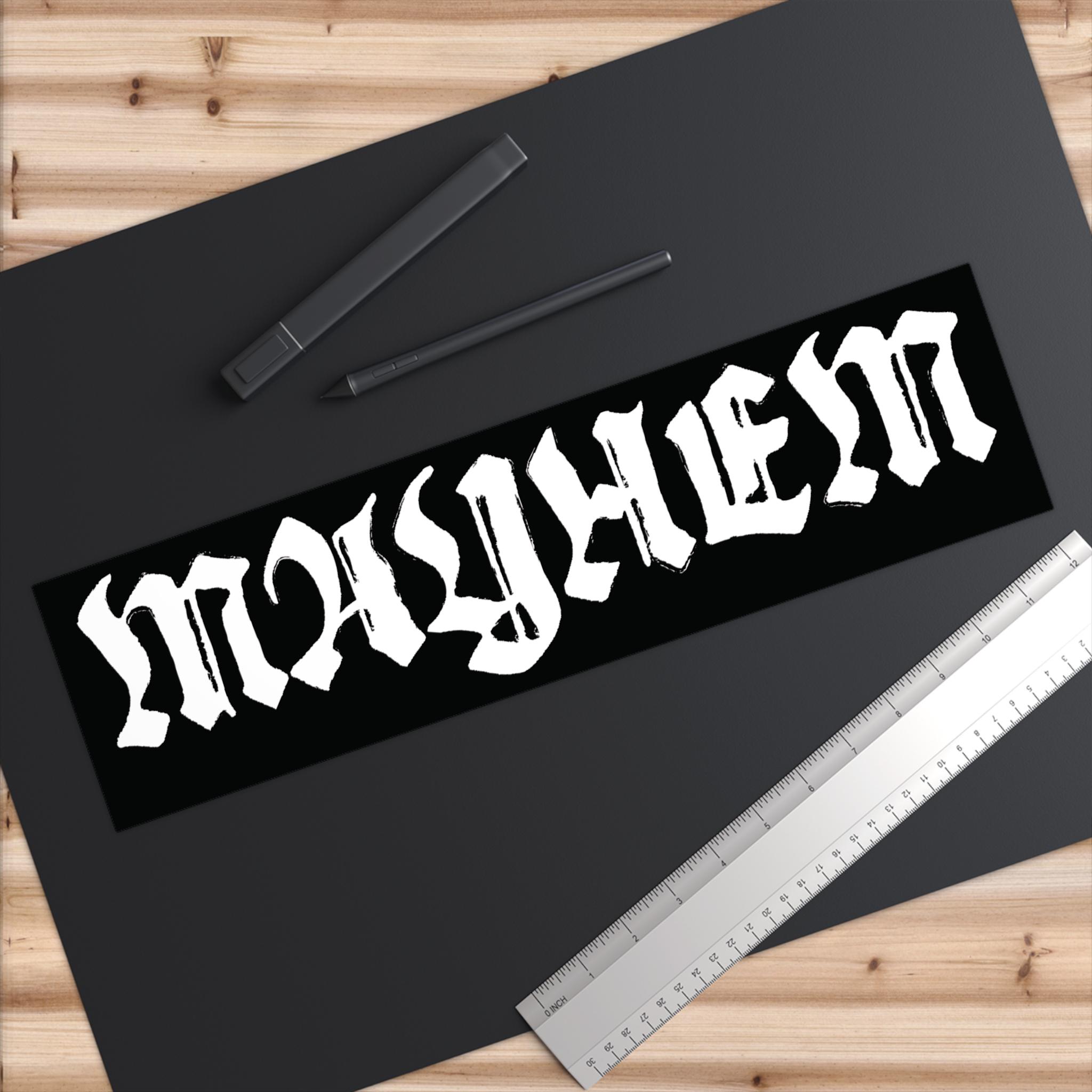 Mayhem Bumper Sticker | Black White Die-cut Decals, Mayhem Ball