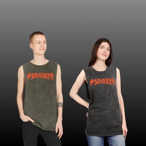 Mayhem Stonewash Tank Top, Mayhem Graphic Tank Top Shirt, Casual Spring Summer Tank, Mayhem Ball Festival Apparel, Mayhem New Album Shirt
