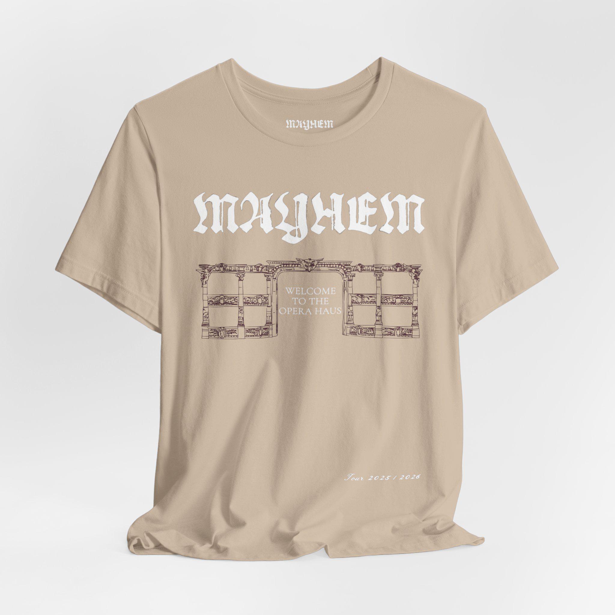 Mayhem Ball Opera Haus T-shirt: Front & Back Design, Unisex Bella