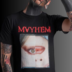 Mayhem Eye Mouth Design TShirt, Mayhem Inner Label, Mayhem Red Font Tee, Mayhem Eye Mouth Shirt, Little Monster Gift, Mayhem Tour Shirt