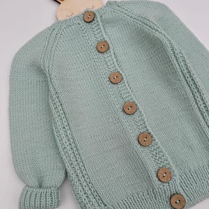 Handmade Knited Soft Hight Quality Merino Wool Baby Cardigan Warm Cozy Mint Color For Girl Boy Size 86-92 1,5-2 Years