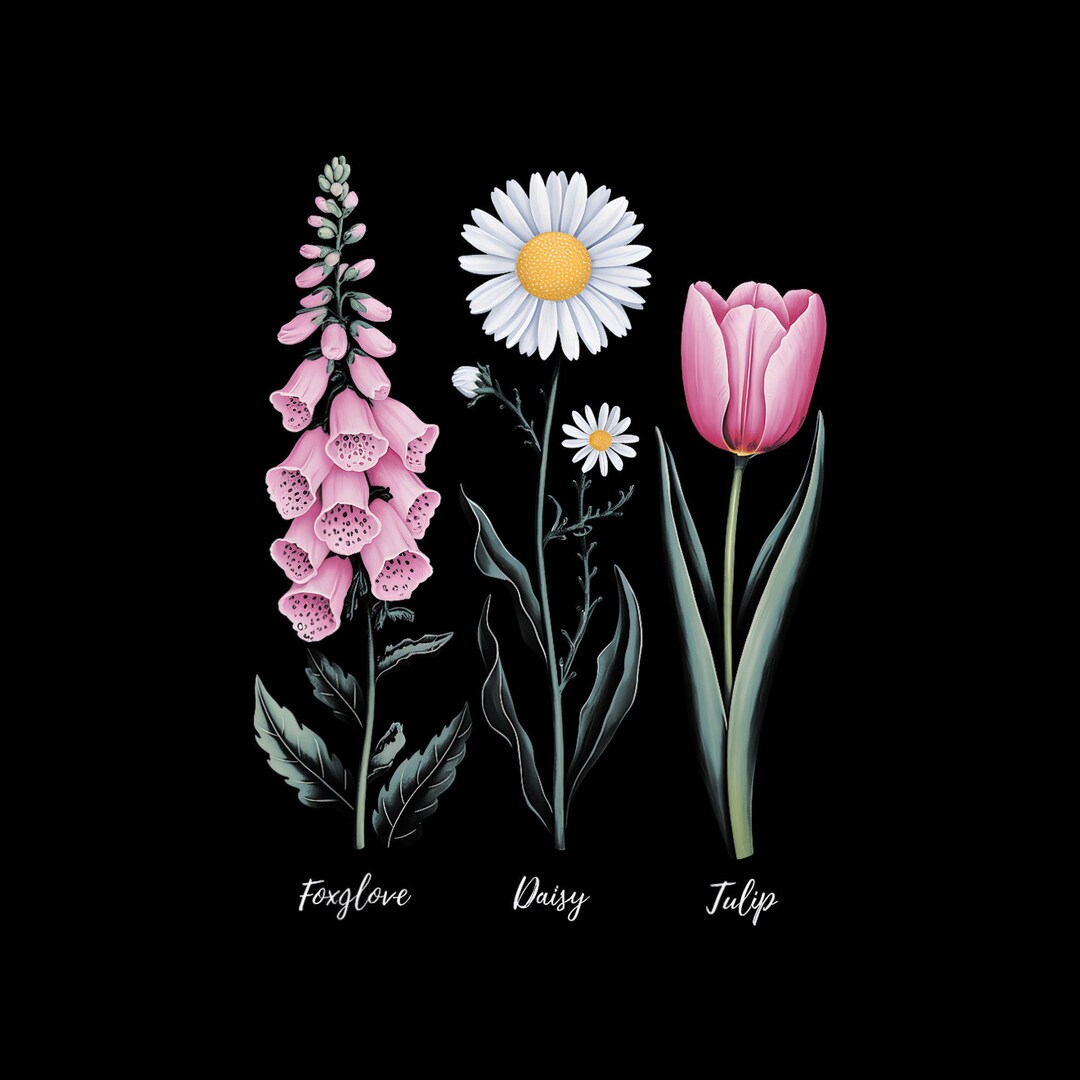 Vintage Floral Plant Foxglove Daisy Tulip Flower Girl Mom Digital Png ...
