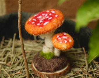 Orange Wool Felt Mushroom: Handmade Cottagecore Decor