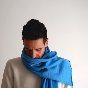 blue Luxurious Merino  scarf  100% Sustainable Merino wool scarf  Gift idea  Pure cashmere scarf luxurious Italian merino scarf