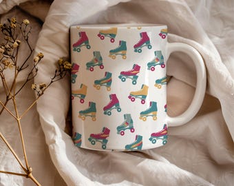 Retro Roller Skate Mug - Cute Vintage Skater Coffee Cup - Colorful Roller Derby Gift for Women & Girls - 11oz Ceramic Skate Lover Mug