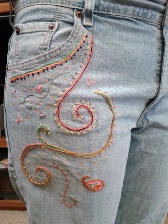Items similar to Embroidered Jeans on Etsy