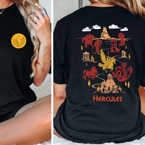 Chemise carte Titan Hercule recto-verso, symbole des dieux, chemise Hercule rétro lavée, chemise film Hercule, chemise voyage en famille DisneyWorld