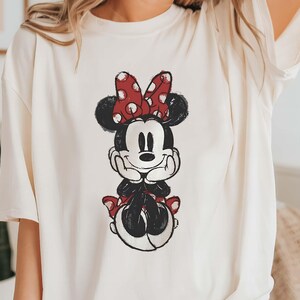 Cute Minnie Mouse Classic Sketch Cute Vintage Portrait T-Shirt, Retro Disney Trip Shirt, Vintage Minnie Shirt, Disney Family Vacation Trip