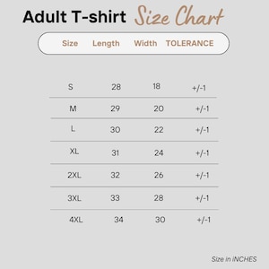 the size chart for the adult t - shirt