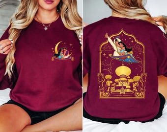 Sudadera de Aladdin de Disneyland: Un Mundo Totalmente Nuevo, sudadera de pareja de la Princesa Jasmine de Aladdin con la Alfombra Voladora, vacaciones en Disneyland WDW 2026