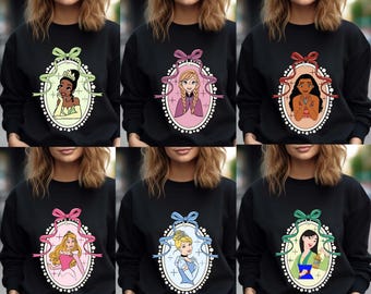 Retro Disney Princess Sweatshirt, Coquette Disney Princess Crewneck, Princess Mirror Bow Sweater, Disney Girl Trip Sweatshirt, Disney Hoodie