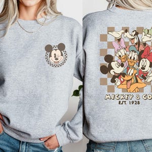 Vintage Mickey Checkered Sweatshirt, Mickey And Friends Two Sided Hoodie, Disney Vacation Sweatshirt, Disney World Family Matching Hoodie
