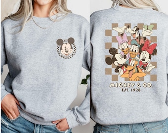 Vintage Mickey Mouse Checkered Sweatshirt, Disney Family Matching Hoodie
