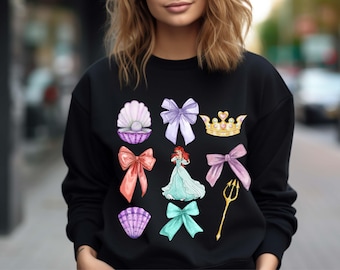 Little Mermaid Bow Sweatshirt, Princess Ariel Sweatshirt, Girl Disney Trip, Princess Matching Sweatshirt, Disneyland Princess Sweatshirt
