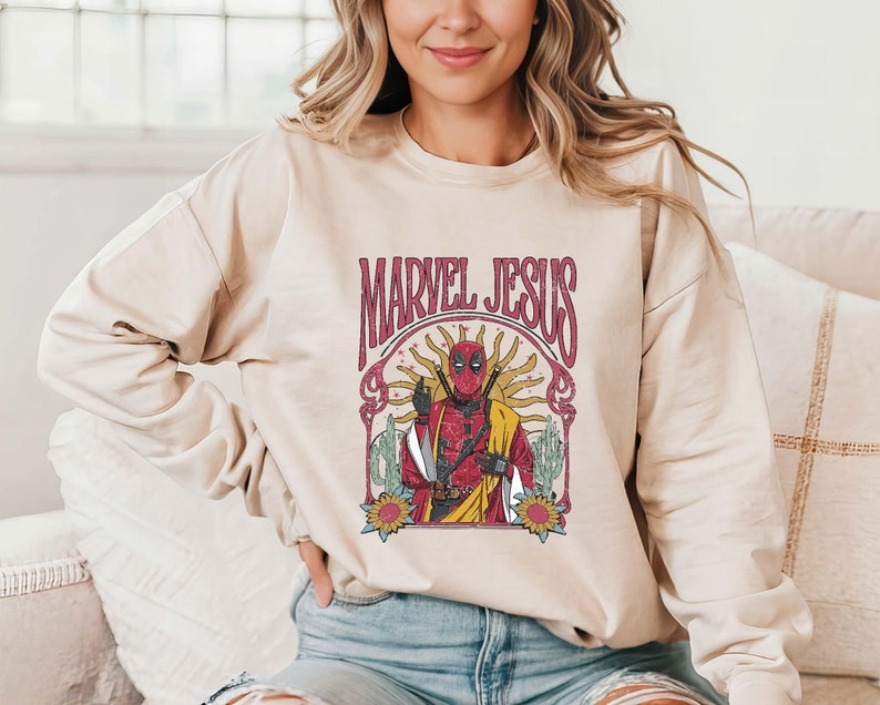 Marvel Jesus Sweatshirt, Sarcastic Marvel Avengers And Jesus Sweatshirt, Religious Hoodie,Funny Deadpool Jesus Sweatshirt,Christian Sweater