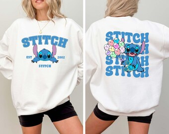 Disney Stitch Sweatshirt, Balloons & Snacks, Cartoon Graphic
