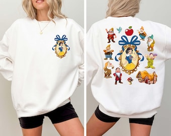 Retro Snow White And Seven Dwarf Bow Two sided Sweatshirt, Snow White Sweatshirt, WDW Disney Princess Hoodie, Disney Coquette Crewneck