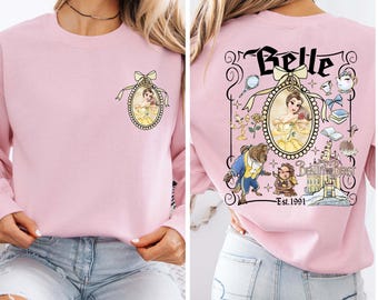 Vintage Disney Beauty And Beast Mirror Sweatshirt, Princess Belle Coquette Bow Crewneck, Magic Kingdom Girls Trip , Disney World Hoodie