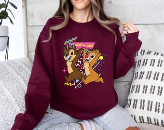 Retro Chip and Dale Sweatshirt, Double Trouble 90's Sweater, Disney Couple Sweatshirt, Disney Family Trip, Disneyland Vacation Hoodie